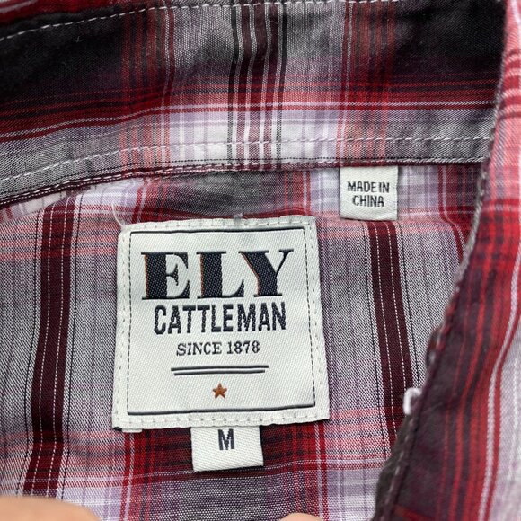 Ely Cattleman Western Shirt Men Medium M Red White Plaid Button Up Cowboy Ranch - Picture 6 of 10
